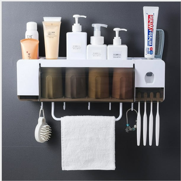 Hanging Automatic Squeezer Dispenser Toothbrush Holder Mount Bathroom Rack
